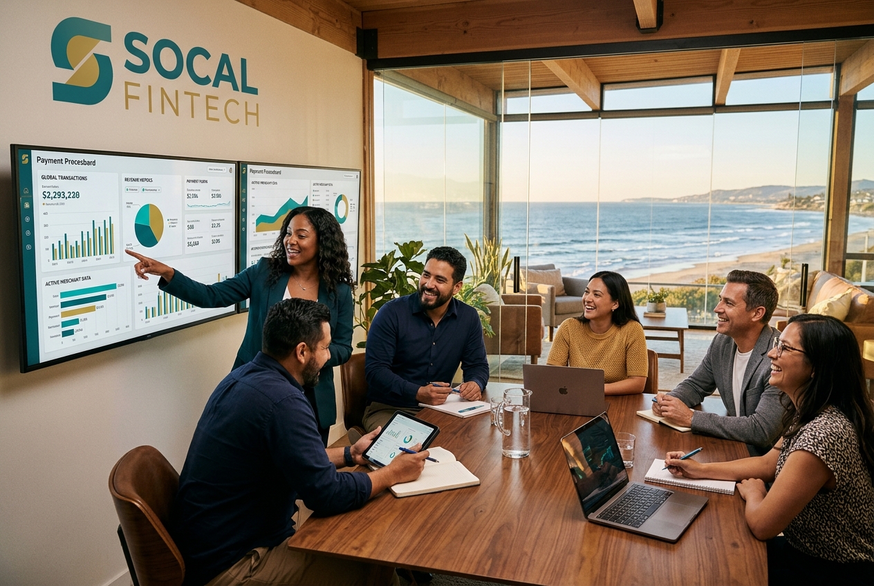 Beach Card Payments team in their Southern California coastal office